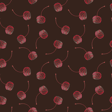 Cherry in dark chocolate with red glaze. Fruits in chocolate isolated on brown background. Design for wrapping paper, textile, home decor.