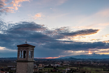 Winter colorful sunset in the countryside of Friuli-Venezia Giulia, Italy