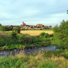 Obraz premium Panorama of the Polish city of Gniew. View of the castle and the church.
