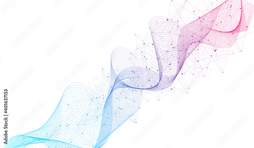 Leinwandbilder Abstract plexus background with connected lines and dots. Wave flow. Plexus geometric effect Big data with compounds. Lines plexus, minimal array. Digital data visualization, illustration
