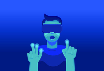 Vector of a person in a virtual reality headgear