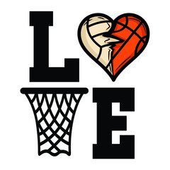 I love Basketball Design Women's T-Shirt Design | Love  Basketball And Volleyball T-shirt design