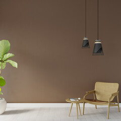 design of room in front of the brown wall, 3d render