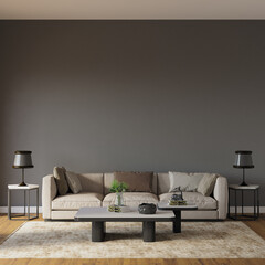 modern living room with sofa, empty wall, 3d render
