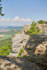 Fototapeta premium Schwäbische Alb (Swabian Alb) near Stuttgart – Germany, Beautiful View, Hilly, Landscape, green, village, horizon, cloudscape