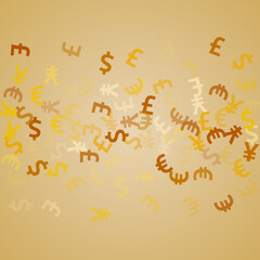 Euro dollar pound yen golden signs flying currency vector illustration. Profit growth backdrop.