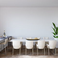 interior of a kitchen room in front of the white wall, 3d render