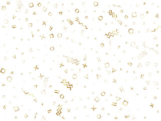 Memphis style geometric confetti background with triangle, circle, square, zigzag and wavy line