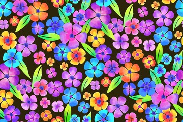 Fototapeta na wymiar Floral seamless background pattern. Colorful flowers hand drawn, vector. Spring summer. Fabric swatch, textile design,wrapping paper