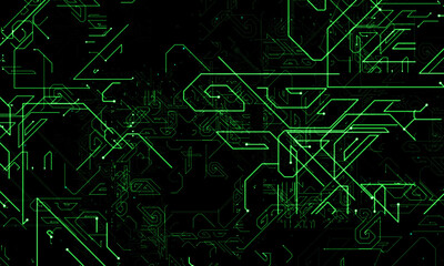 Green microcircuit digital lines abstract background.