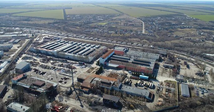 Large factory aerial view, exterior of a large factory. Plant top view