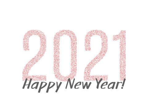 2021 Happy New Year vector greeting card. Confetti particles font calligraphy.
