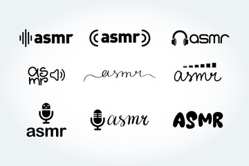 ASMR vector logos set. Sound  Microphone Asmr Vector Icons . Outline Sound in Microphone Asmr Sign. Isolated Contour Symbol Illustration