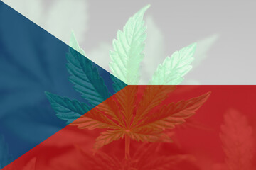 leaf of cannabis marijuana on the flag of Czech. Medical cannabis in the Czech. Weed...