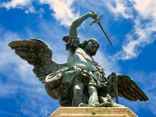 Bronze statue of Michael the Archangel, standing on top of the Castel Sant'Angelo