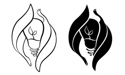 Energy saving. Rational use of energy and money. Vector illustration suitable for a logo, emblem or as an icon. Contour image in black and white