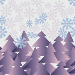 Naklejka na ściany i meble Winter forest with snowfall seamless pattern.
