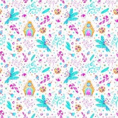 Seamless pattern with Christmas tree and toys