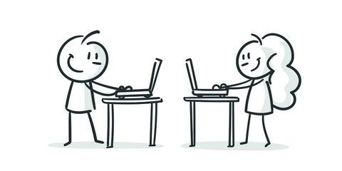 stick figures: office, home office, chat, communication (no. 28)