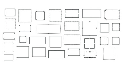 Set Black Simple Line Frame Collection Doodle Square Floral Frame Leaves Elements Vector Design Style Sketch Isolated Illustration For Banner