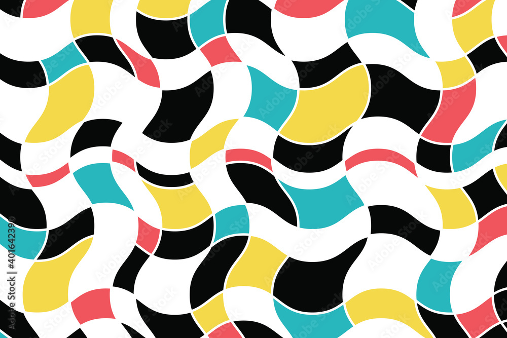 Wall mural abstract background pattern made with colorful, curvy geometric shapes. modern, simple and playful v