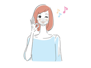 マウスシールドをして安心している女性