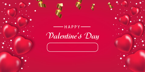 ..Valentine's day illustration. Banner, background with volumetric hearts and serpentine. Printing house. Frame, valentine's day card.