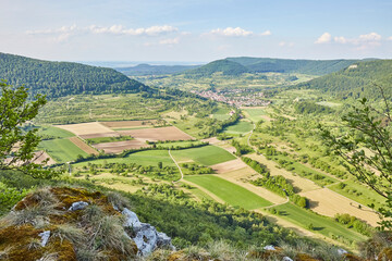 Schwäbische Alb (Swabian Alb) near Stuttgart – Germany, Beautiful View, Hilly, Landscape, green, village, horizon, cloudscape