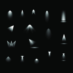 Set Of Realistic Collection Lights Spotlight Glow Flashes On A Dark Background Vector Design Style