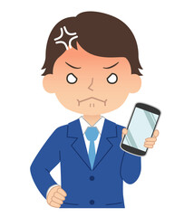 怒った赤い顔でスマホを持つ男性　イラスト