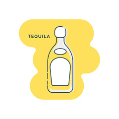 Bottle tequila line art in flat style. Restaurant alcoholic illustration for celebration design. Design contour element. Beverage outline icon. Isolated on shape background in graphic style