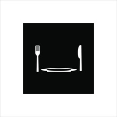 Plate, fork and knife icon in flat style. Food symbol isolated on white background. Bar, cafe, hotel concept