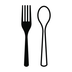 Plate, fork and knife icon in flat style. Food symbol isolated on white background. Bar, cafe, hotel concept