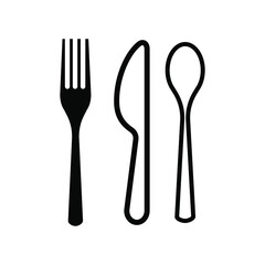 Plate, fork and knife icon in flat style. Food symbol isolated on white background. Bar, cafe, hotel concept