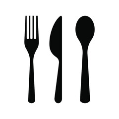 Plate, fork and knife icon in flat style. Food symbol isolated on white background. Bar, cafe, hotel concept