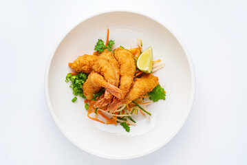 Fried Shrimps tempura with fresh salad