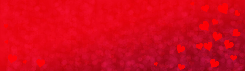 horizontal long panorama of beautiful red, pink texture, decoration, love, wedding, engagement background for design, postcards, concept of marriage proposal, Valentine's Day