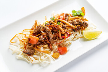 noodle with meat and vegetables