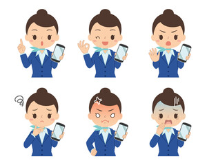 スマホを持つ女性　セット　イラスト