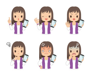 スマホを持つ女性　セット　イラスト