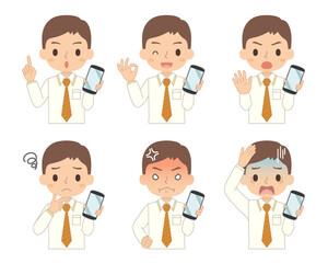 スマホを持つ男性　セット　イラスト