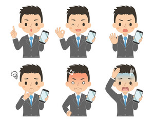 スマホを持つ男性　セット　イラスト