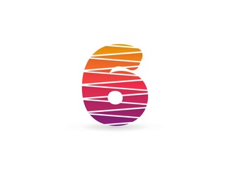 6 number trendy gradient color logo with diagonal lines. Sliced design perfect for creative poster, brand label, social media , corporate identity and more