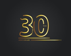 30 Year Anniversary celebration with golden color vector number