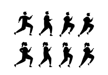 silhouettes of various styles of running men and women