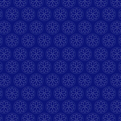 Japanese sashiko motif. Three Plum Blossoms. Traditional Japanese Embroidery Ornament. Colorful Sasiko motif - Mitsu Ume. Abstract backdrop. Needlework texture.