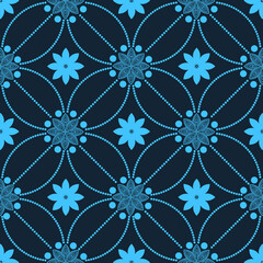 Seamless pattern. Vintage decorative elements. Oriental pattern, vector illustration. Islam, Arabic, Indian, Turkish, Pakistan, Chinese, Moroccan, Ottoman motifs, blue, black and white colours pattern