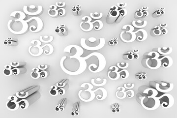 Om 3d Mural White Om Icon For Meditation Mandir Temple Aum Multiple Om Pattern 3d wallpaper 3d Background