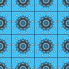 Seamless pattern. Vintage decorative elements. Oriental pattern, vector illustration. Islam, Arabic, Indian, Turkish, Pakistan, Chinese, Moroccan, Ottoman motifs, blue, black and white colours pattern
