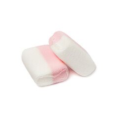Two Fluffy white-pink marshmallow macro isolated over white background